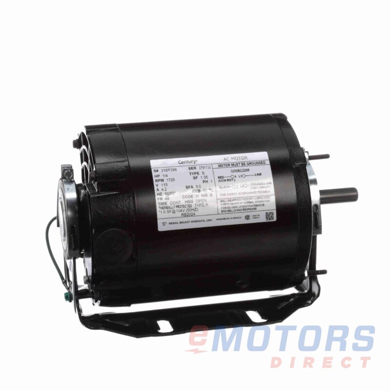 CENTURY RB2024 1/4HP 1725 115V 48 Open | eMotors Direct